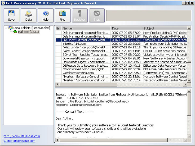Screenshot for emails data recovery software 1.7